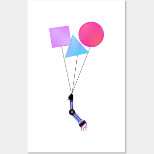 Surreal floating robot arm with shapes Posters and Art